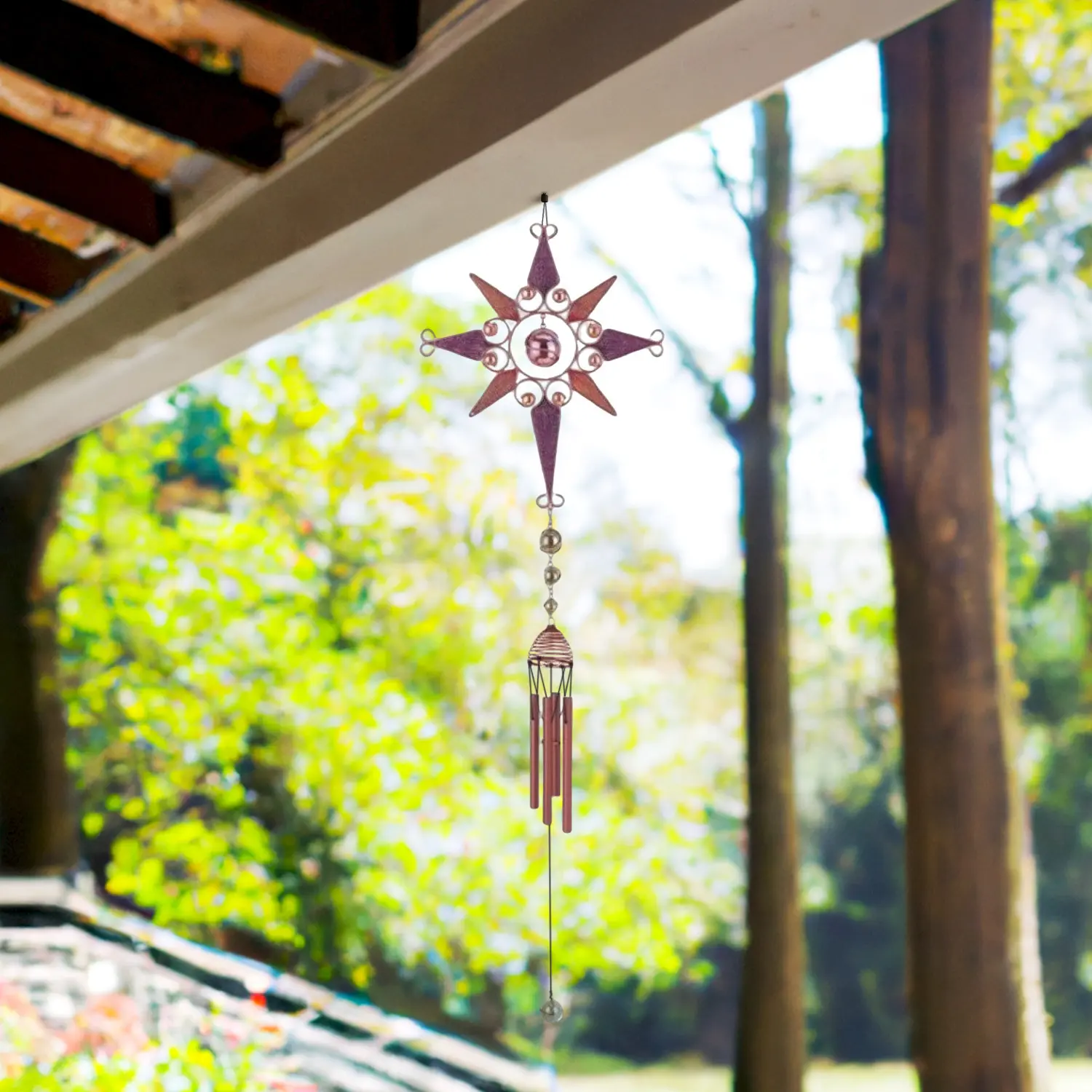 37" Long Purple Star Wind Chime with Copper Gem