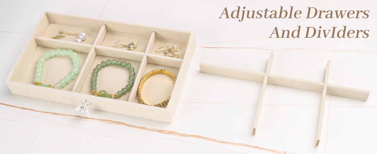 Acrylic Jewelry Organizer Box 5 Drawers Clear Velvet Lined Storage Case with Stackable Design Removable Dividers Tangle Free for Earrings Necklaces Rings Bracelets Vanity Display Box for Women with Cleaning Cloth