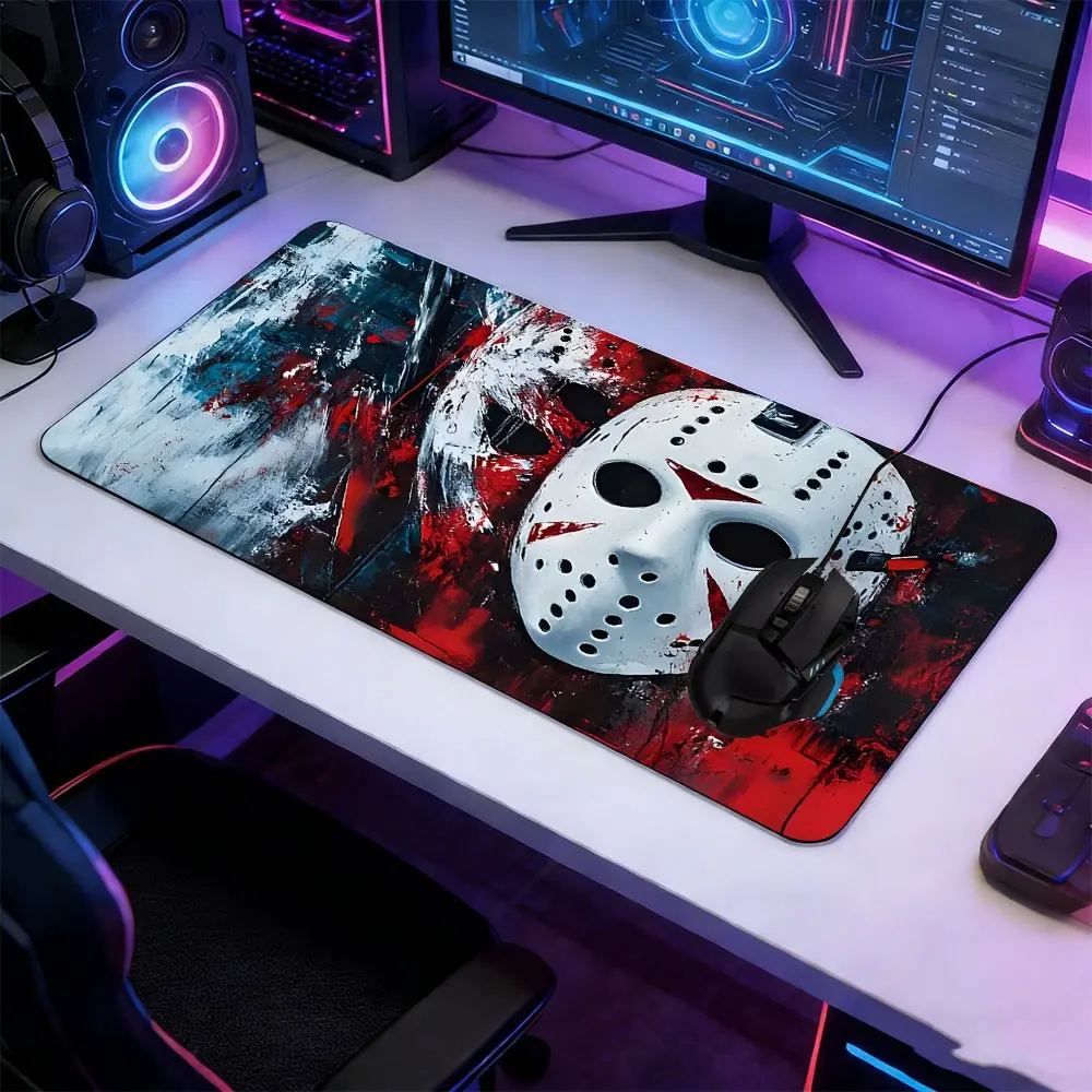 Horror Mask Large Extended Mousepad Gaming Mouse Pad for Laptop, Mouse Pads for Desk, Non-Slip Rubber Base Stitched Lock Edge Desk Mat, Murderer Design Desk Pad, Durable Computer Accessory for Home Office & Gaming Setup, Desk Accessories