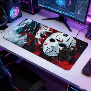 Horror Mask Large Extended Mousepad Gaming Mouse Pad made for gaming, Non-Slip Rubber Base Stitched Lock Edge Desk Mat, Murderer Design Desk Pad, Durable Computer Accessory for Home Office & Gaming Setup, Perfect Gift for Gamer Friends and Family