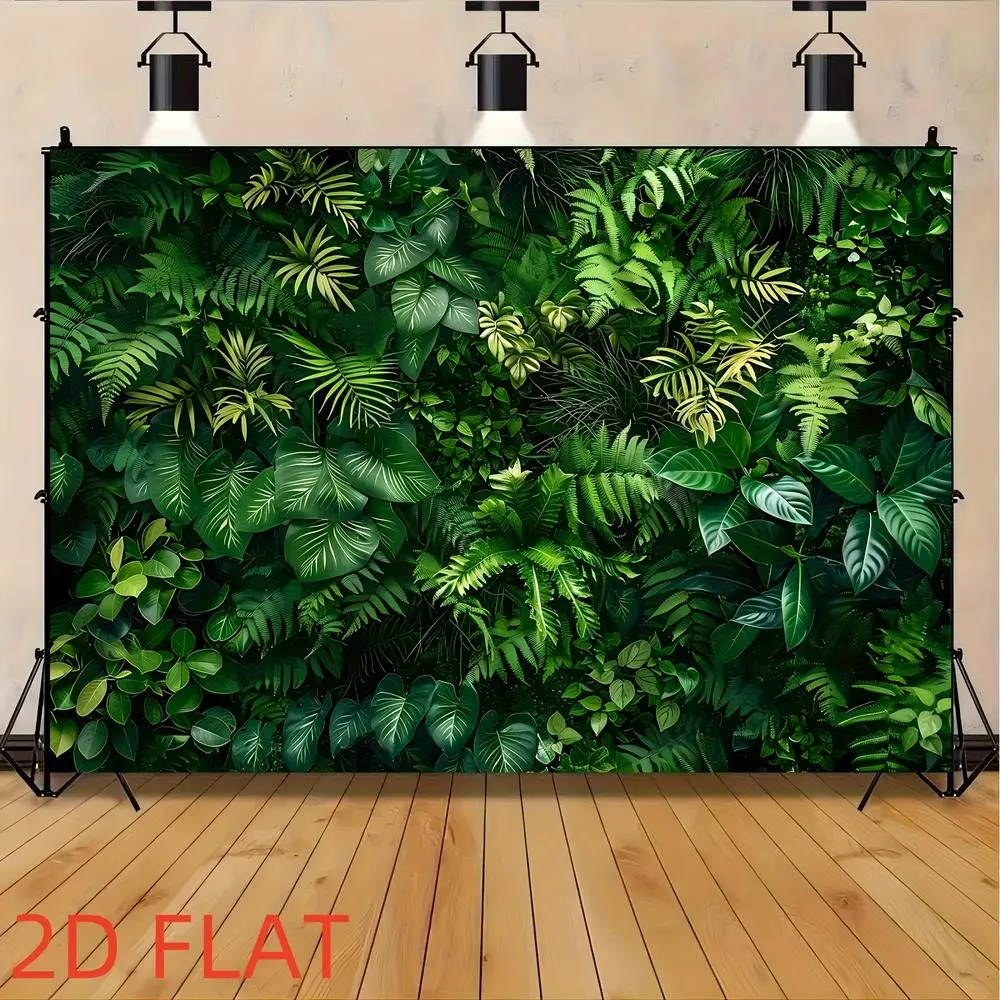 1PC 2D Flat Tropical Rainforest Polyester Photo Backdrop, Reusable Jungle Plant Banner Cloth for Baby Birthday Party Decorations, Internet Celebrity Live Streaming Shoots,summerwins