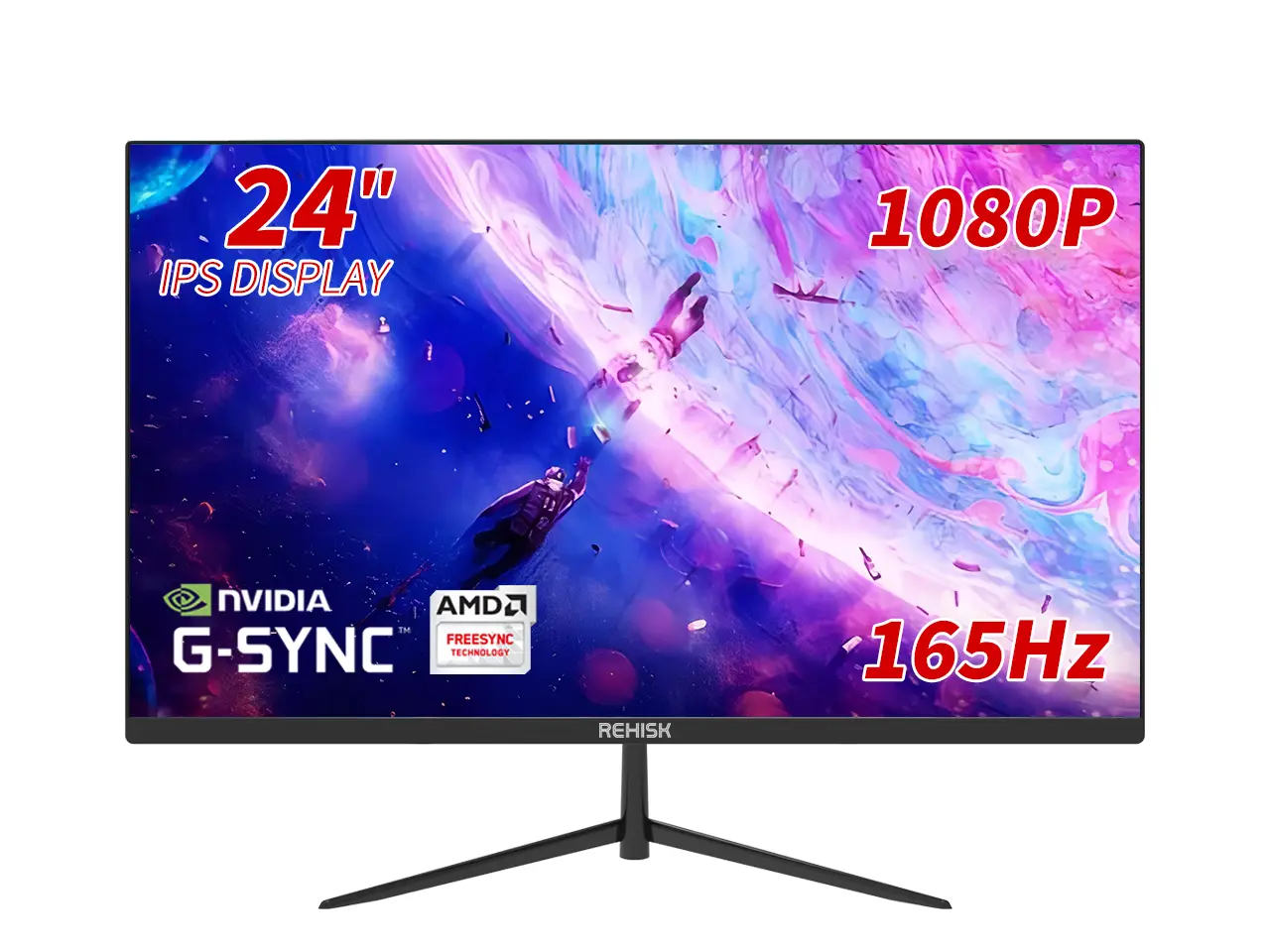 ReHisk Gaming Monitor 24 Inch 1080P Full HD IPS Display with AMD FreeSync & G-Sync 165Hz Refresh Rate Portable Monitor with Smart Protective Cover for
