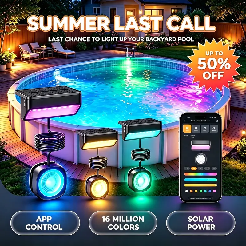 [SEASON FINAL SALE] Linkind Smart RGBW LED Solar Pool Lights - IP68 Rated, Dual Glow, APP Control, Magnetic Mount, Music Modes, Carbon Fibre, IP68 Waterproof, for Above Ground & Inground Pools, Outdoor Garden Home Decor Gadgets