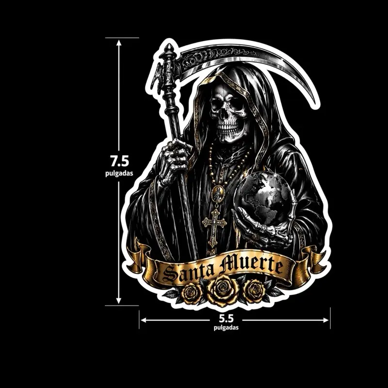 Santa Muerte Sticker, 7.5x5.5 in, Decorative Adhesive Sticker for Home, Laptop or Vehicle Decor
