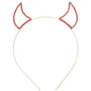 Rosemarie Collections Women's Spooktacularly Fun Devil Horns Decorative Red Crystal Rhinestone Halloween Headband (Gold Tone Red Crystal)