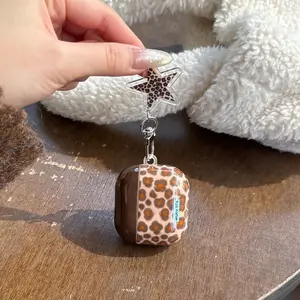 Star Leopard Print AirPods Case with Star Pendant, Compatible with AirPods Pro 3 2 and All Models, Stylish Women's Earphone Cover