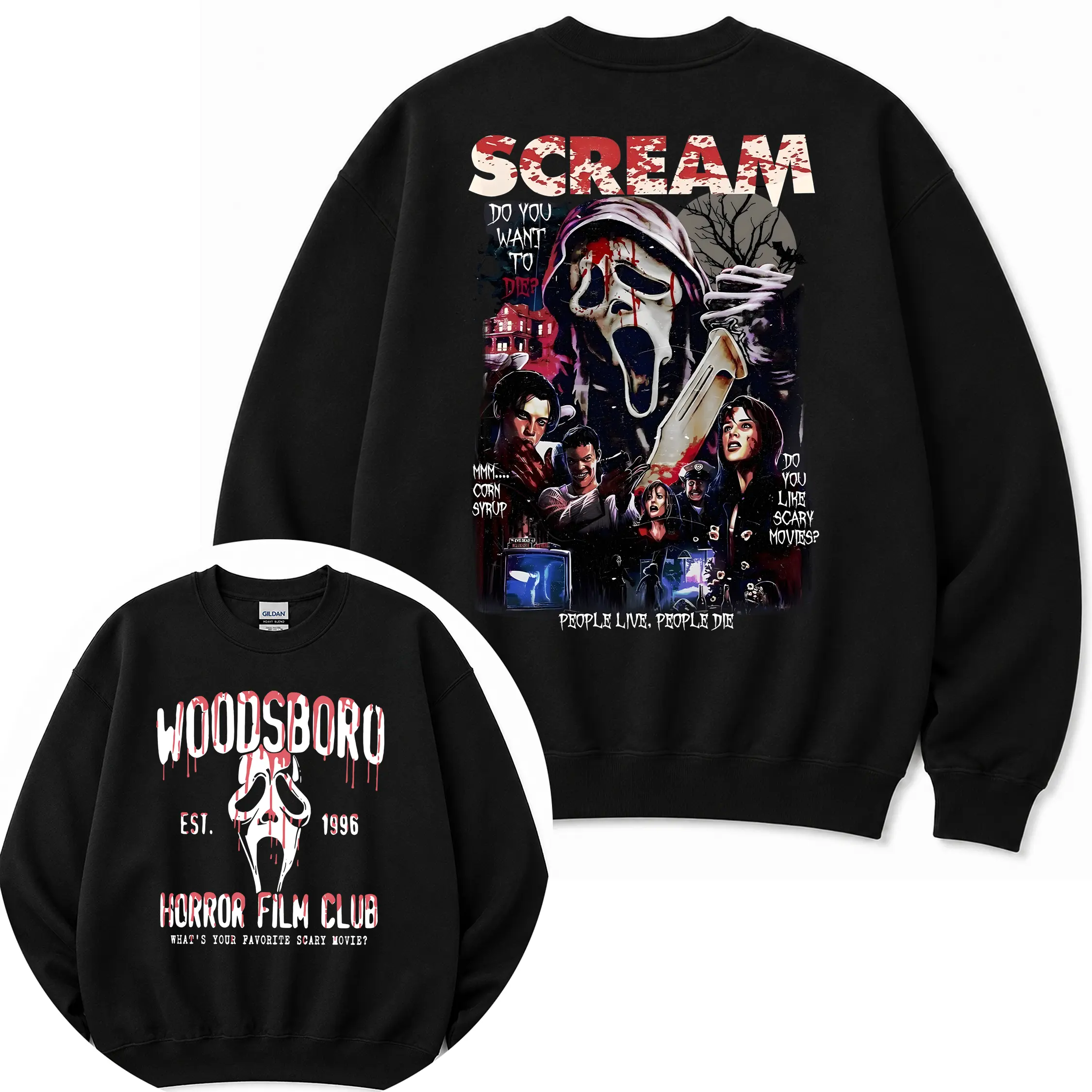 Woodsboro Horror Film Club Scream Hoodie, Ghost Face Halloween Hooded Jumper