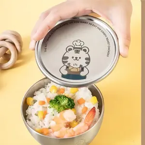 304 Stainless Steel Bowl Set with Lid, Knife, Fork, Engraved Design, Double Layer, Heat Resistant, Leak-Proof, Durable Material