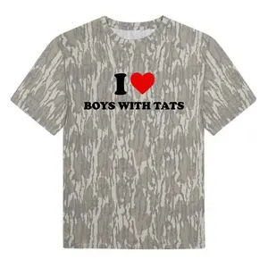 I love Boys with Tats Mossy Oak Vintage Day Washed Camo Tee, Heavyweight Bottomland Graphic Shirt for Women, Y2k Style shirt