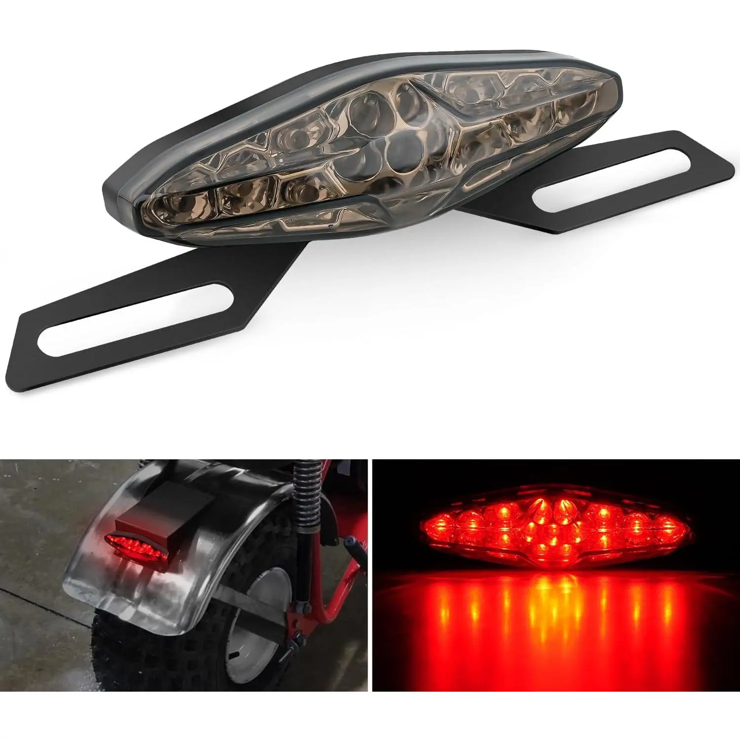 Nilight 12V Modern LED Motorcycle Tail Light Kit - 15SMD Bright Glow, Brake+Running Light, ABS Plastic Surface Mount, License Plate Bracket, 12V Bike Ready for Honda, Yamaha Dirt Bikes, Quad (Red)