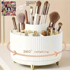 360° Rotating Makeup Organizer with 5 Compartments, Multi-Functional Storage for Brushes, Lipsticks, Skincare & Stationery, Durable Odorless Plastic Design