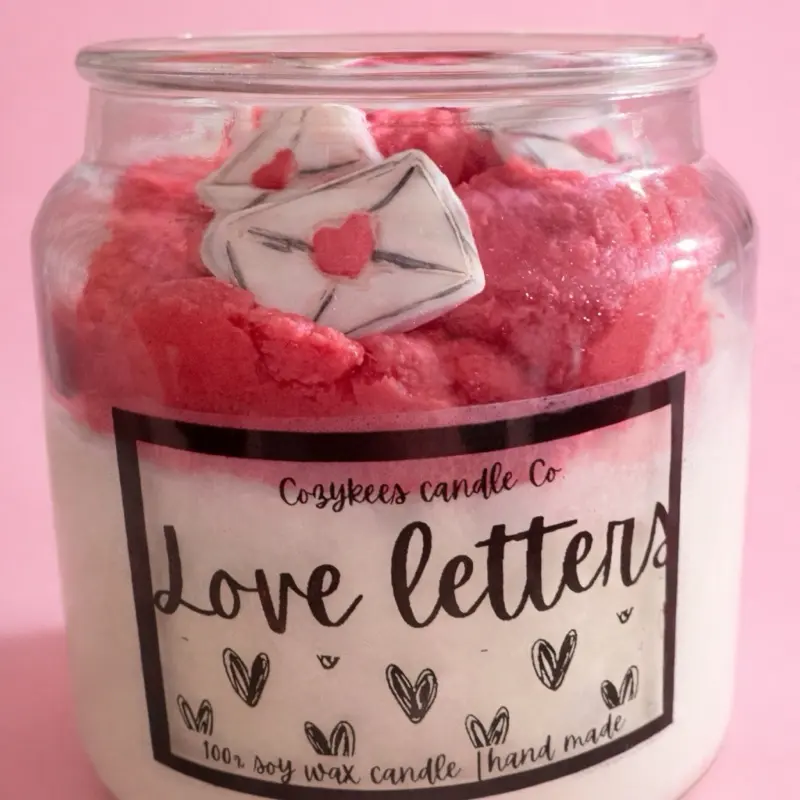 Cozykees Candle Co. XL Love Letters Soy Wax Candle Valentine's Anniversary Gift with Hidden Key Handmade