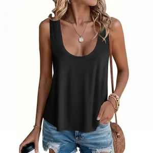 Tankaneo Womens Scoop Neck Tank Tops Summer Casual Sleeveless Loose Fit T Shirts Beach Vacation Workout Basic Tees
