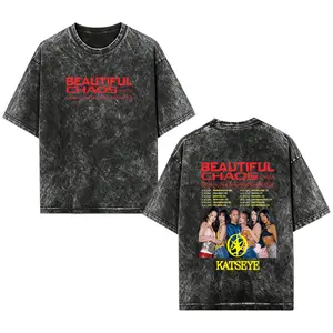 [EOVCAU]Katseye Beautiful Chaos Tracklist Wash Tee，Summer Kpop Gnarly Gabriela Soft is Strong Casual Crewneck T-Shirt，Unisex，Music Tour Merch,Grunge Rock Band Washed Tee, Perfect Gift For Boyfriend, Girlfriend, Husband, Wife