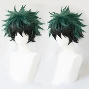 My Hero Academia Boku No Hiro Akademia Izuku Midoriya Short Green Black Ombre Heat Resistant Cosplay Costume Wigs
