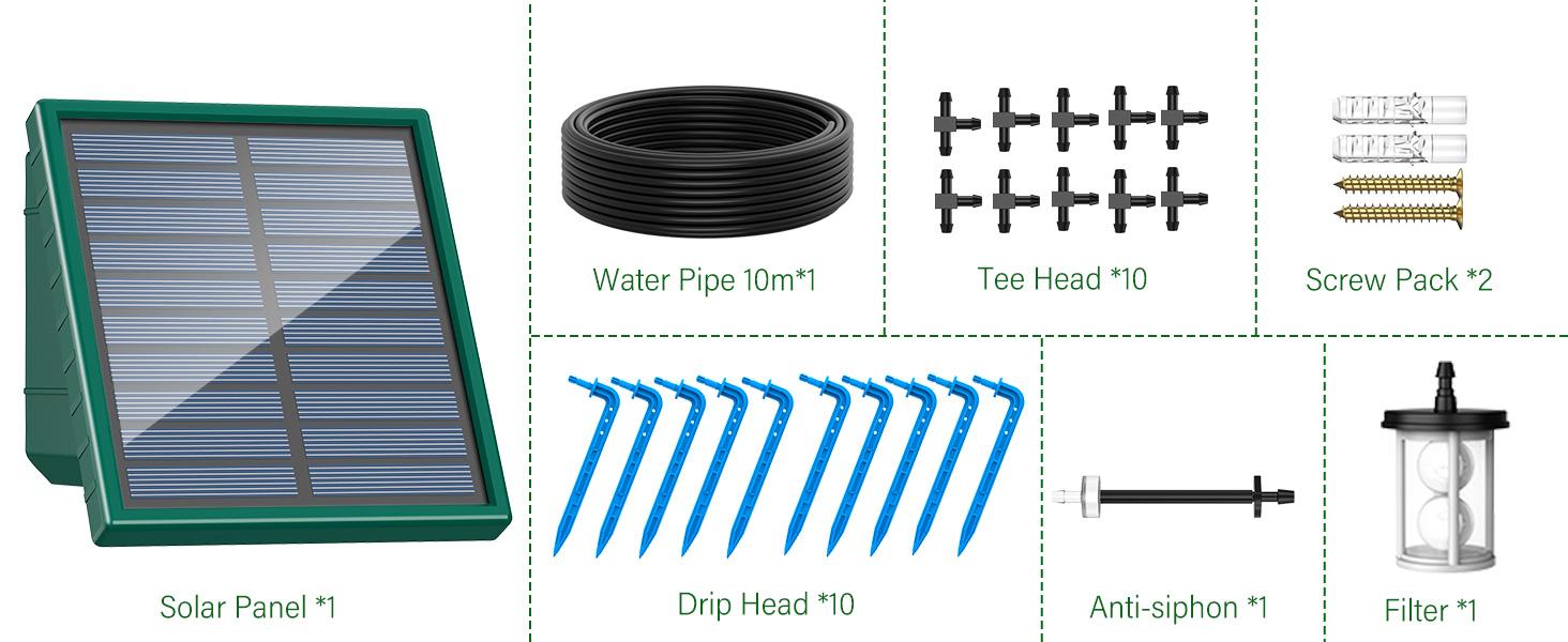 2026 Solar DIY Irrigation System Kit, 300 Watering Programs Automatic Drip Irrigation with 10M Hose & 10 Drip Tips for Indoor Outdoor Garden
