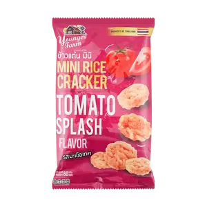 YOUNGER FARM Crispy Rice Crackers - Tomato Flavor, 60g Snack Pack | Thai Savory Rice Cakes
