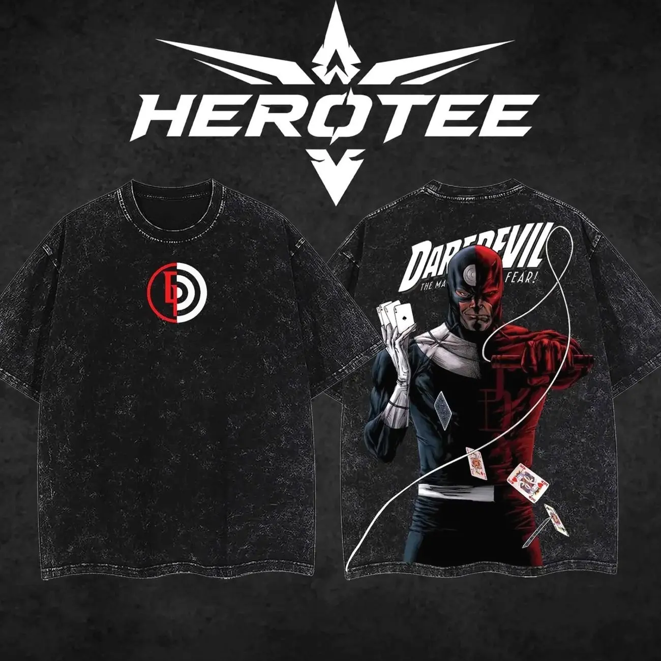 [ Hero Tee ] Daredevil vs Bullseye MCU Movie Edition Double Printed Oversize Lightweight Acid Washed Tee Superhero Graphic Design Top 100% Cotton 250gsm Streetwear T-Shirt Menswear Womenswear E7P