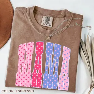 Comfort Colors Polka Dots Mama Tshirt Coquette Girly Grandmacore Tee Vintage Grandma Mama TShirt Mother’s Day Spring Preppy Polka Dots Mama