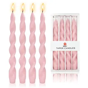 Taper Candles pink, Spiral Twisted Taper Candles Set of 4, Unscented Taper Candlesticks 10 inch Tall, Home Decor Wedding Decorations,Valentines Day Taper Candles
