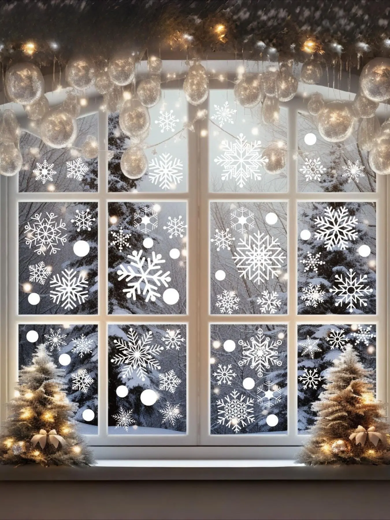 6 Sheets of 114pcs Snowflake Window Stickers Christmas Decorations Winter Cabinet Window Background Decoration White Snowflake Electrostatic Glass Stickers