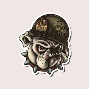 Bulldog Sticker, Funny Military Vinyl Decal for Marines, Helmet Dog Sticker for Laptop Water Bottles Cars Gear, Veteran Humor Sticker