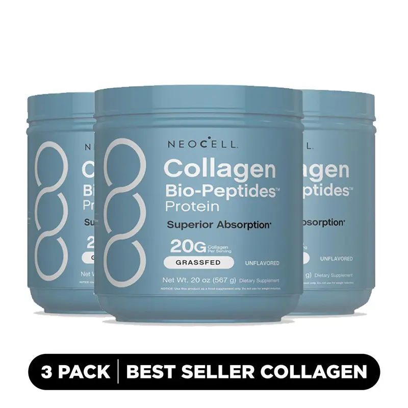 3x NeoCell Collagen Bio-Peptides Powder 20oz - Grassfed Protein Supplement - Advanced with 18 Essential Amino Acids