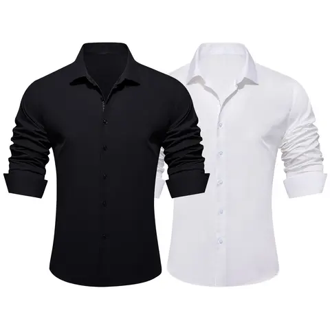 Ailisus Men's 2-Pack Plain Woven Dress Shirts, Long Sleeve Slim Fit, Wrinkle-Free Breathable Cool Shape-Hold Fabric, Button Down Top for Work, Choir, Pairs with Jeans or Suits