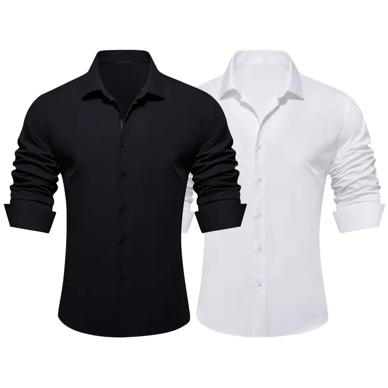 Ailisus Men's 2-Pack Plain Woven Dress Shirts, Long Sleeve Slim Fit, Wrinkle-Free Breathable Cool Shape-Hold Fabric, Button Down Top for Work, Choir, Pairs with Jeans or Suits