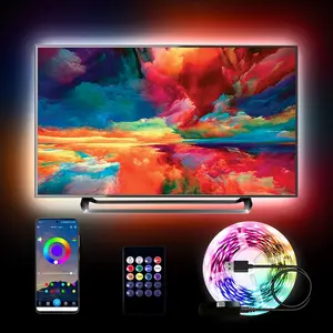 15ft Led Lights for TV 50-65 Inch, USB RGB LED Strip Lights TV Backlight with Remote Built-in MIC  Sync,Led Lights for Bedroom  APP Control,HDTV Lighting