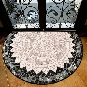 Half Moon Welcome Mat, Vintage Mosaic Marble Design, Non-Slip Outdoor Rug, Soft Plush Washable Carpet for Entrance and Living Areas