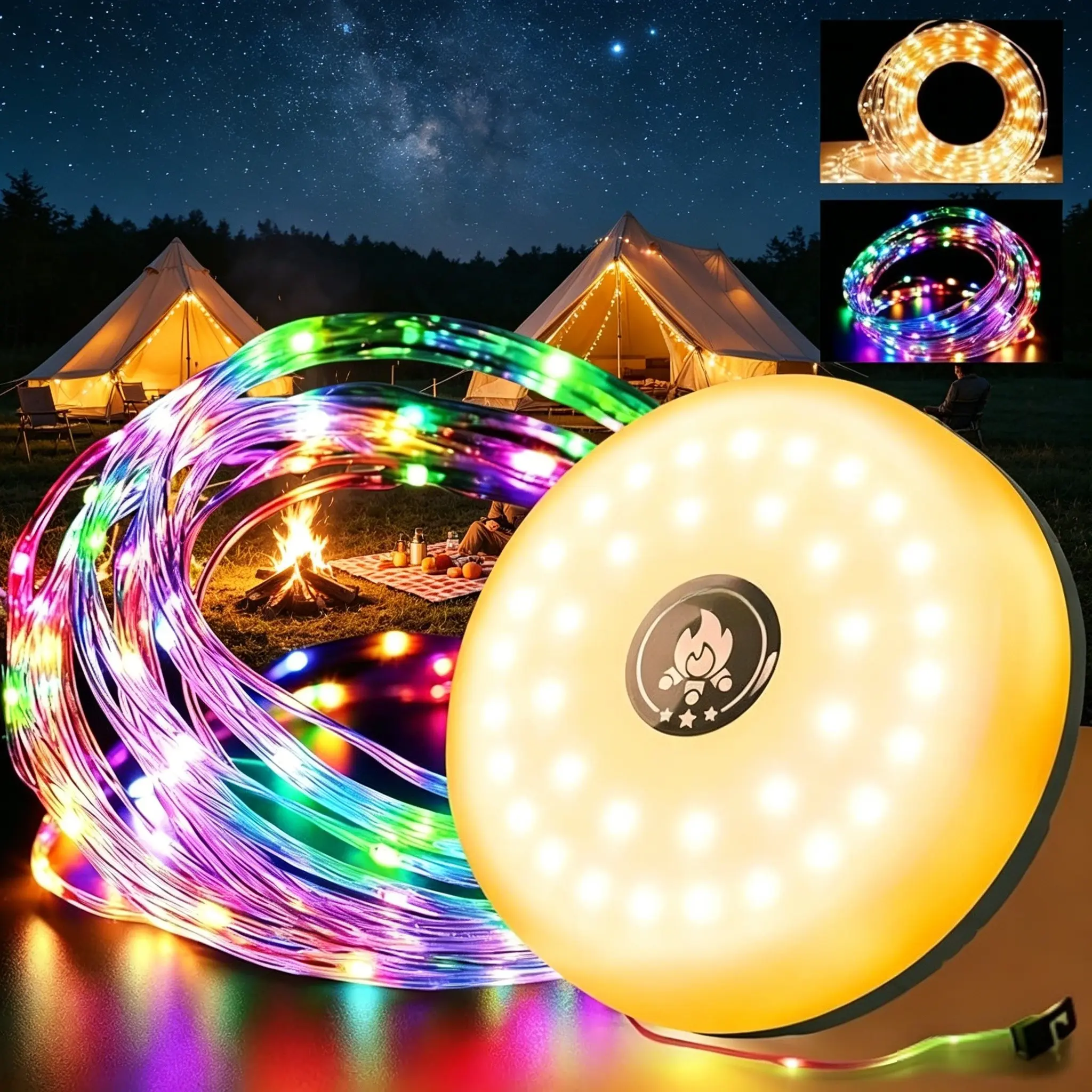 Outdoor Camping Atmosphere Light, Rechargeable LED String Lights, Solar Strip Lights, Led Lights Strips, Waterproof, Remote Control, USB/solar Powered, Festival Party Decor
