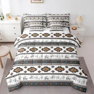 Western Cowboy Comforter Set with Sheets 7 Piece Southwestern Aztec Pattern Bedding Set for Kids Boys Girls Horse Riding Design Bed in a Bag Ranch Farmhouse Room Decor Blue Brown