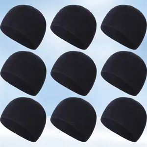 9pcs Sports Knit Skull Cap Beanie, 100% Polyester, Sweat Wicking Helmet Liner Breathable Moisture Management, for Cycling Motorcycle Riding Skiing Running Black Cooling Pads