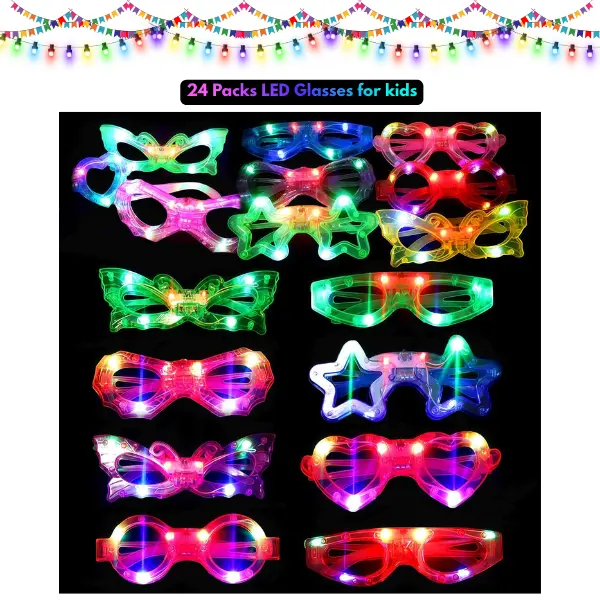 24 Pack LED Light Up Glasses for Kids & Adults – Glow Party Favors, Flashing Party Glasses, Birthday Party Supplies, Halloween Accessories, Rave, Concert & Festival Decorations
