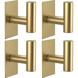 Wall Towel Hooks, Heavy Duty Sticky Holder Waterproof Towel Hooks for Hanging Coat, Clothes, Closet Hook Wall Mount for Kitchen (Gold, 4 Pack)
