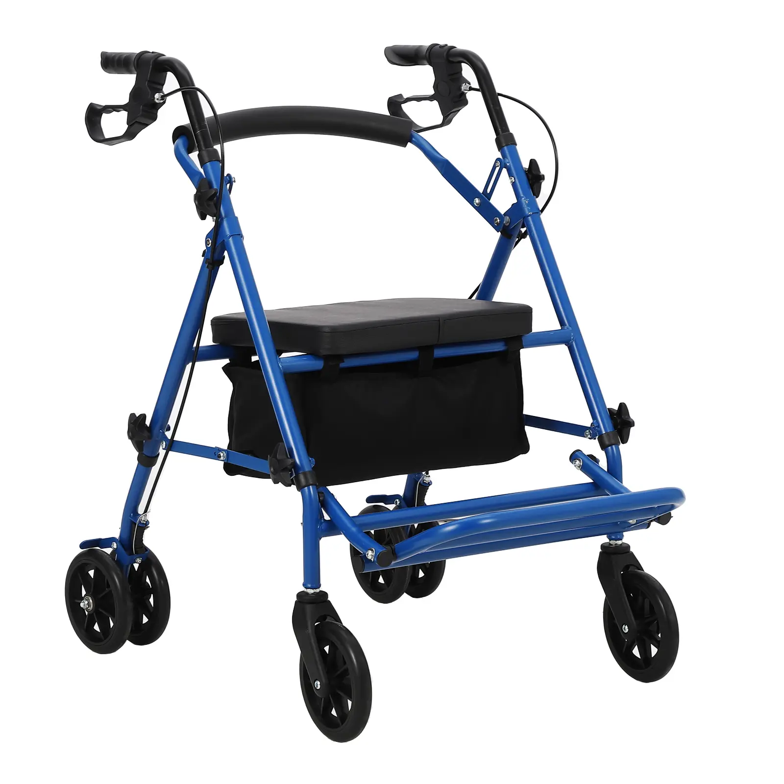 Garvee Folding Rollator Walker for Seniors, Padded Seat & Backrest, Ergonomic Grip Handles, Storage Bag, Sturdy Footrest, Blue