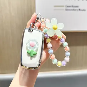 for BMW Key Fob Cover with Keychain, Pink Soft TPU Key Case Protection Fit for BMW 2 5 6 7 X1 X2 X3 X5 X6 Series
