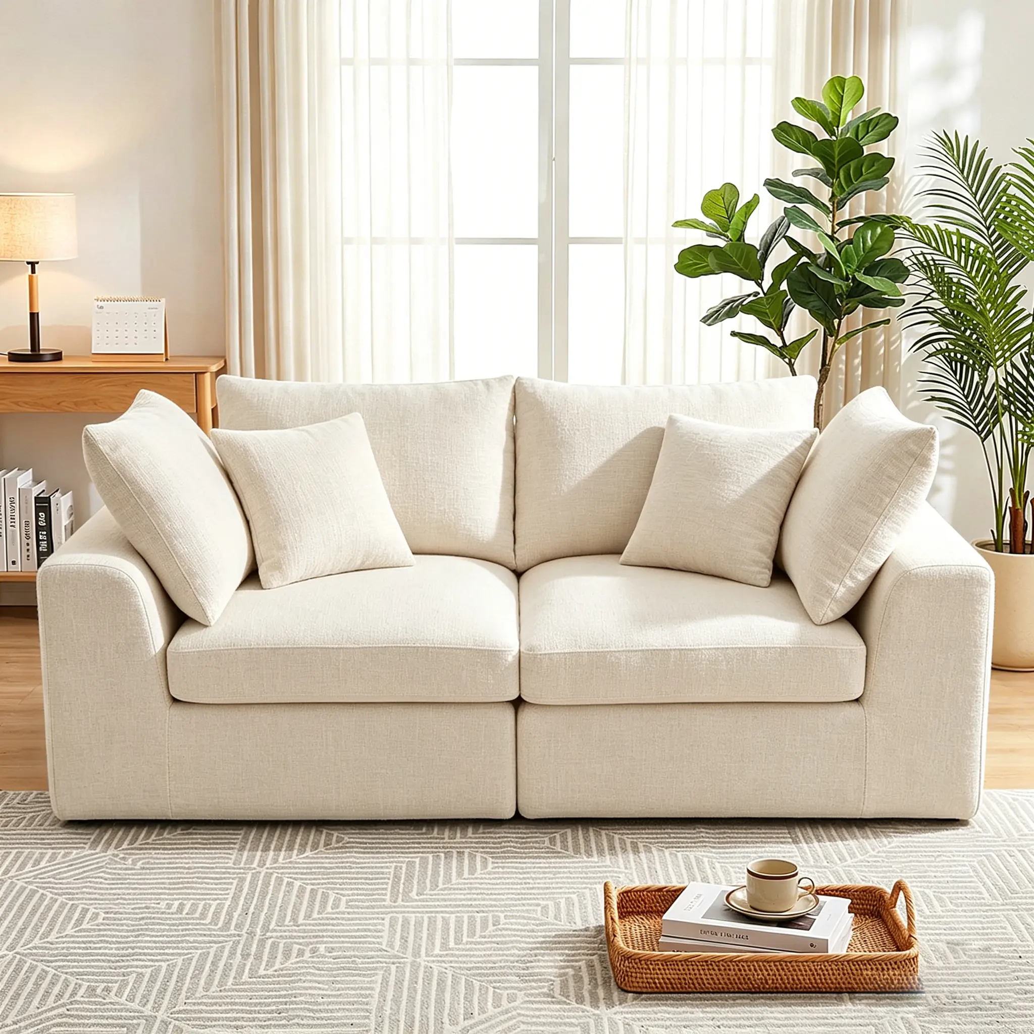 Benazcap 78" Cloud Sectional Couches for Living Room Loveseat Modular Boneless Couch Beige/Darkgrey Versatile Modular Sofa Corduroy Comfort No Assembly Required