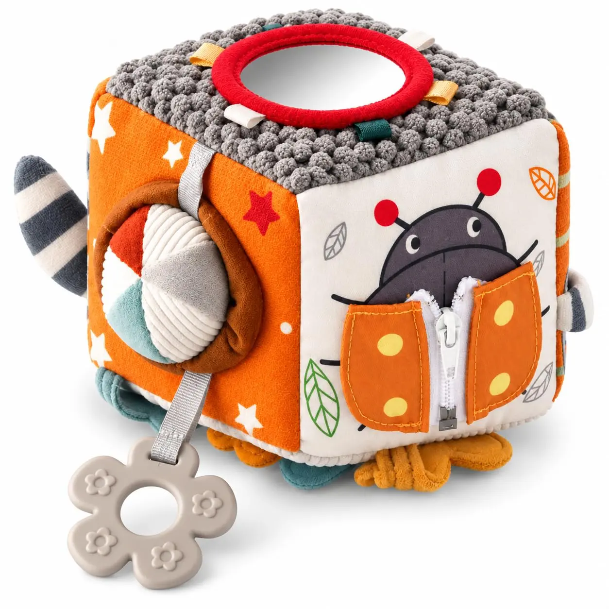 Autumn Bliss Co Baby Activity Cube Toy 8-in-1 for Babies 6-12 Months | Montessori Sensory Cube with Mirror, Teether, Crinkle Textures & Fine Motor Activities | Soft Busy Cube Toy for Toddler