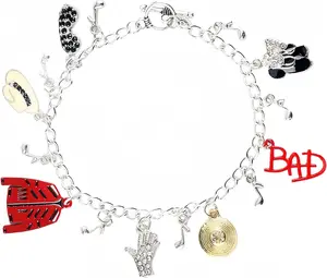 Michael Jackson Rhinestone Tassel Bracelet with Classic pins Memorial Collection for Fans Gift