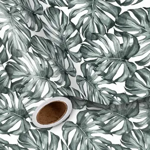 Leaf Gift Wrapping Paper Roll, Watercolor Tropical Turtle Shell Print, 43.2cm X 300cm, Ideal for Birthday, Wedding, DIY Decorations