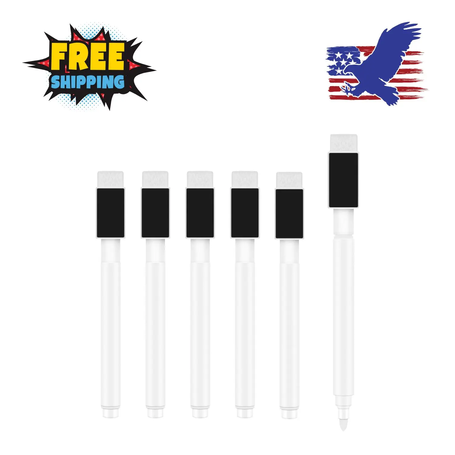 5 Pcs White Dry Erase Markers Magnetic with Eraser Cap