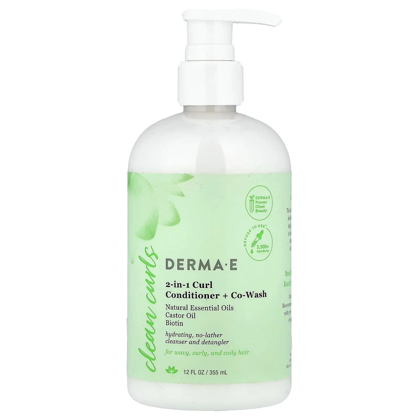 DERMA E Clean Curls, 2-in-1 Curl Conditioner + Co-Wash, For Wavy, Curly and Coily Hair, 12 fl oz (355 ml)