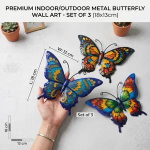 Metal Butterfly Wall Sculptures – Set of 3 Iron Art Decor, Indoor/Outdoor Hanging Wall Decor for Garden, Living Room, Bedroom, Patio, Porch, Bar, Door, Window, Garden Accessories