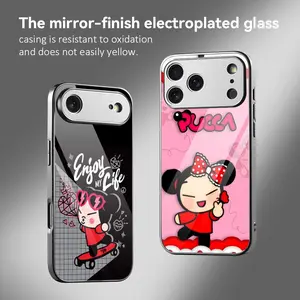 PIKPAKA Pucca And Garu Phone Case For iPhone 17 16 15 14 13 12 Pro Max Plus Electroplated Metal Bumper Case Ultra-Slim Tempered Glass Back Shockproof Anti-Scratch Luxury Armor Fashion Case