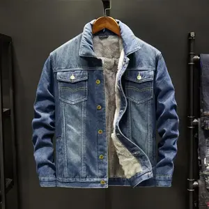 Men's Fleece-Lined Denim Jacket Men's Winter Loose Thickened Warm Casual Denim Jacket Men's Top Coats Menswear heated jacket zip jackets winter clothes