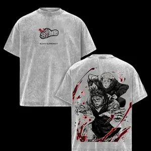 Choso x Yuji Vintage Washed Oversized T-Shirt, Jujutsu Kaisen Culling Game Brothers Graphic Tee, Unisex Streetwear Anime Soft Cotton Top for Men, Casual Menswear Gift for JJK Fans