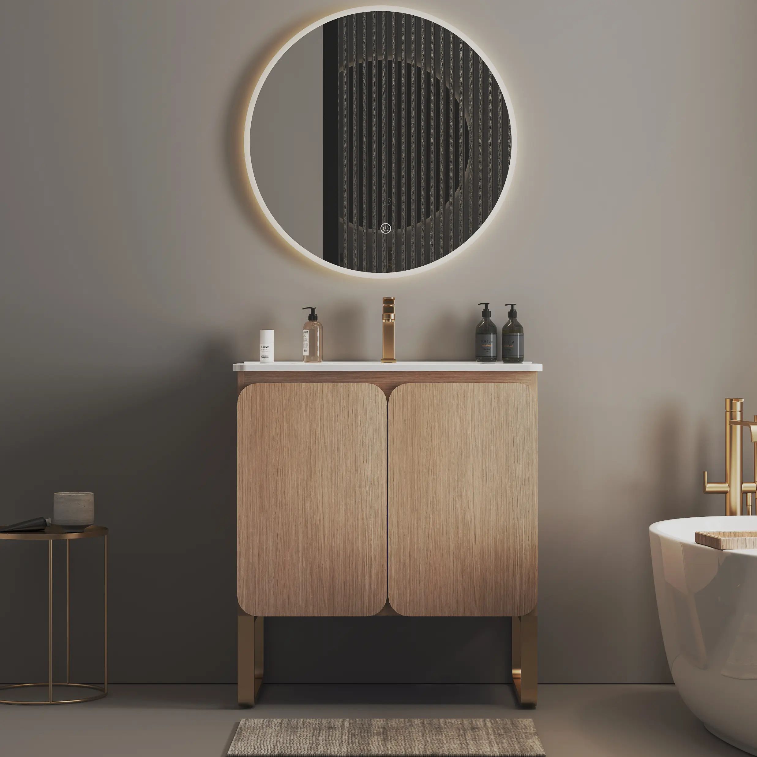 30" Light Wood Space-Saving E1 Grade Eco-Friendly Plywood Bathroom Vanity with Ceramic Sink - Freestanding/Wall Mounted, 2 Silent DTC Soft-Closing Doors, 2 Drawers, Adjustable Shelves, Metal Support, KD (YYDS U093-Dalia30F-107) for Modern Bathrooms, Stora