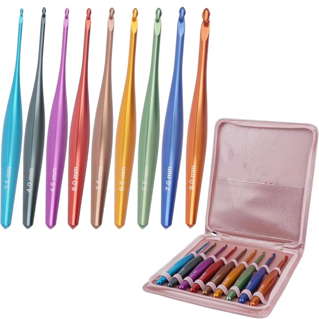 Inline Crochet Hook Set Ergonomic Aluminum Crochet Hooks with Case Crochet Set for Arthritic Hands,Crcohet Gift for Beginner(3.5mm-8mm)